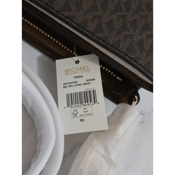 MICHAEL Michael Kors Trisha Medium Logo Crossbody Bag BROWN - Picture 9 of 9